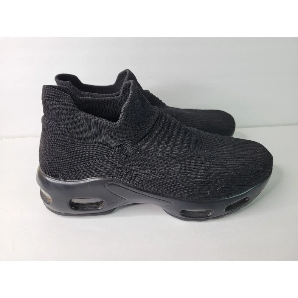 Black Knit Slip On Sock Sneakers Air Cushion Platform Walking Shoes Size 42